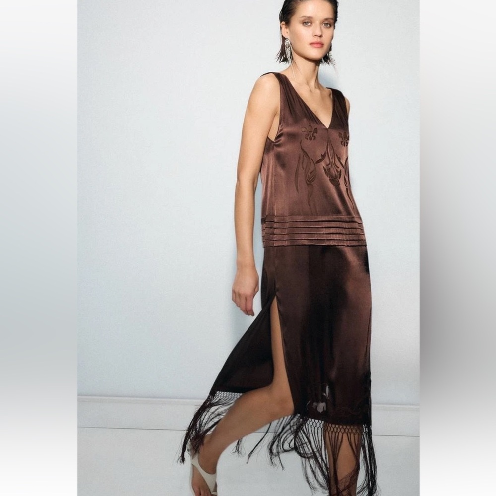 ZARA EMBROIDERED FRINGE DRESS